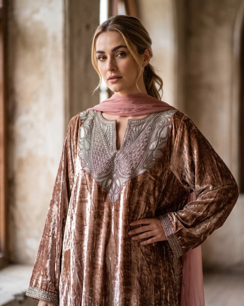 Mocha Velvet Tilla Pheran
